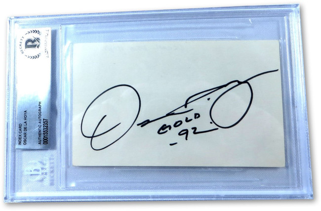 Oscar De La Hoya Signed Autographed Index Card "Gold 92" Boxer BAS Slabbed 2357