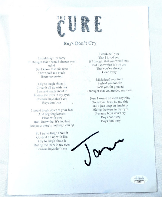 Jason Cooper Signed Autographed Lyric Sheet The Cure Boys Don't Cry JSA AL29664