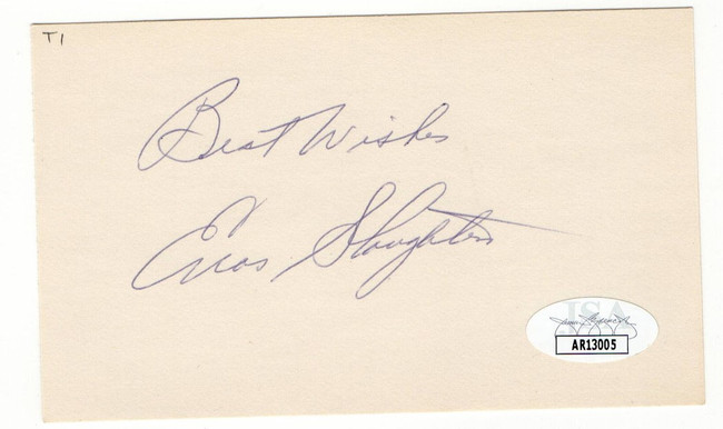 Enos Slaughter Signed Autographed Index Card Best Wishes Cardinals JSA AR13005