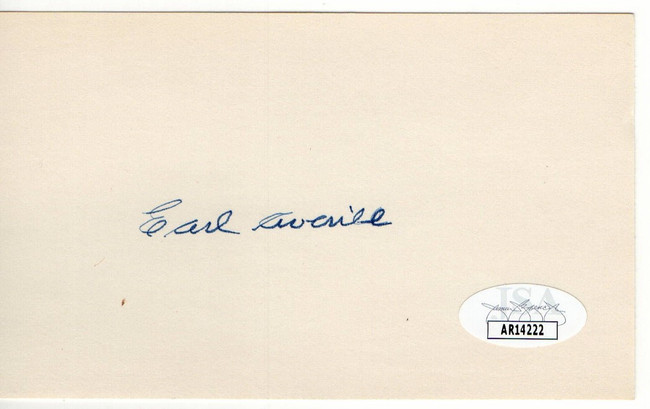 Earl Averill Signed Autographed Index Card Indians HOFer JSA AR14222