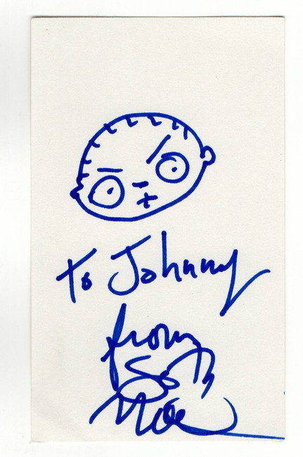 Seth MacFarlane Signed Autograph Index Card Family Guy Stewie Sketch JSA AM56456