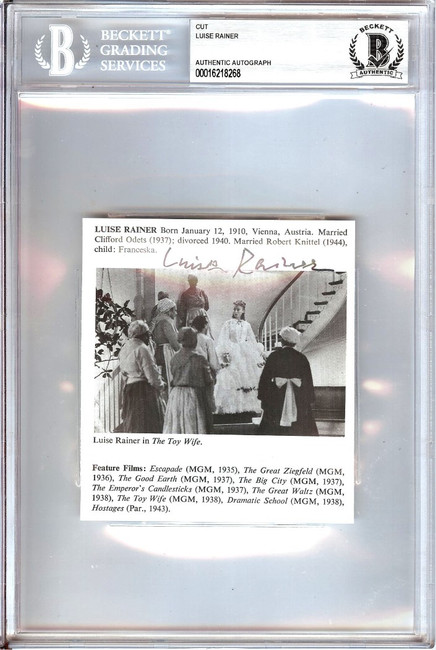 Luise Rainer Signed Autograph Cut Signature The Toy Wife BAS Encased 8258