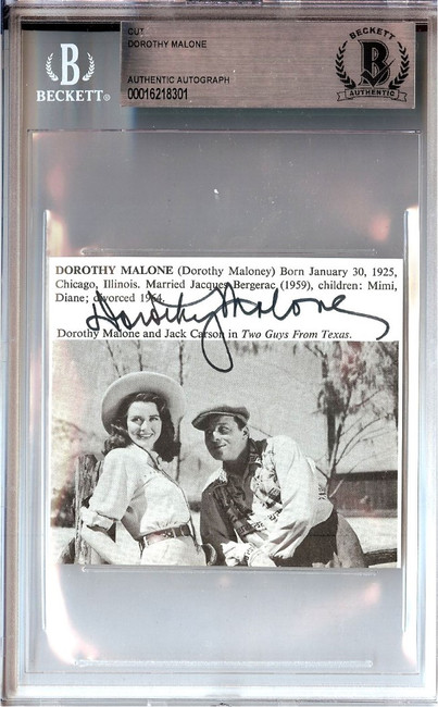 Dorothy Malone Autograph Cut Signature Two Guys from Texas BAS Encased 8301