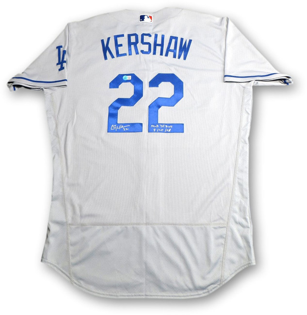 Clayton Kershaw Signed Autograph Jersey Dodgers MLB Debut 5/25/08 BAS Witnessed