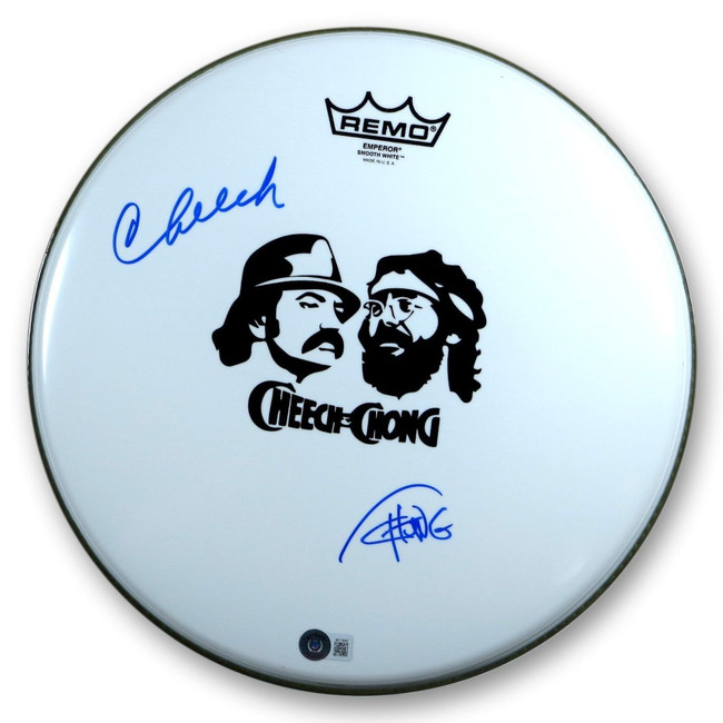 Cheech Marin Tommy Chong Dual Signed Autographed 14" Drumhead  BAS W19945