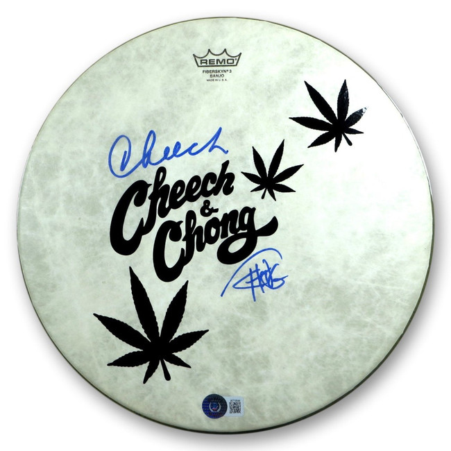 Cheech Marin Tommy Chong Dual Signed Autographed 11" Custom Drumhead  BAS W19944