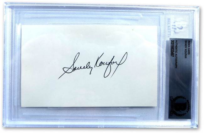 Sandy Koufax Signed Autographed Index Card Dodgers Legend BAS Encased 3497