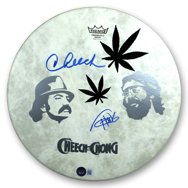 Cheech Marin Tommy Chong Dual Signed Autographed 11" Custom Drumhead  BAS W19927