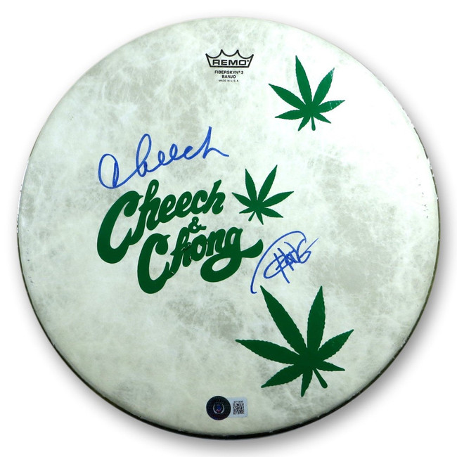 Cheech Marin Tommy Chong Dual Signed Autographed 11" Custom Drumhead  BAS W19946