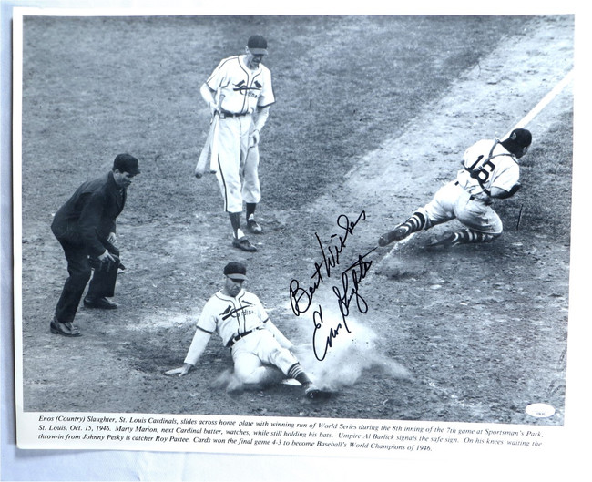 Enos Slaughter Autographed 16X20 Photo Cardinals Vintage Creases JSA AS84148
