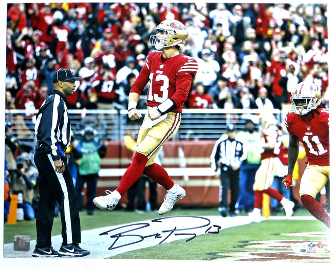 Brock Purdy Signed Autographed 16X20 Photo 49ers In Air Celebration Fanatics COA