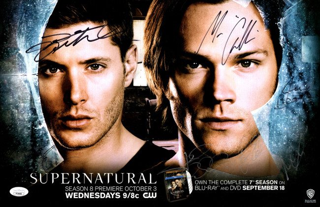 Supernatural Cast Autographed 11X17 Poster Ackles Padalecki 7 Autos JSA YY54036