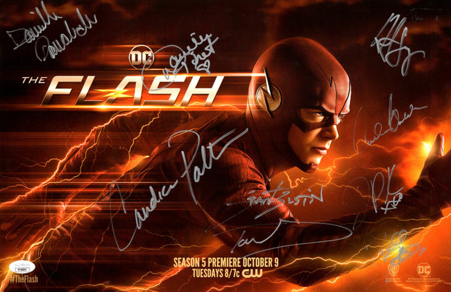 The Flash Cast Signed Autograph 11X17 Poster Gustin Cavanaugh 9 Sigs JSA YY54009