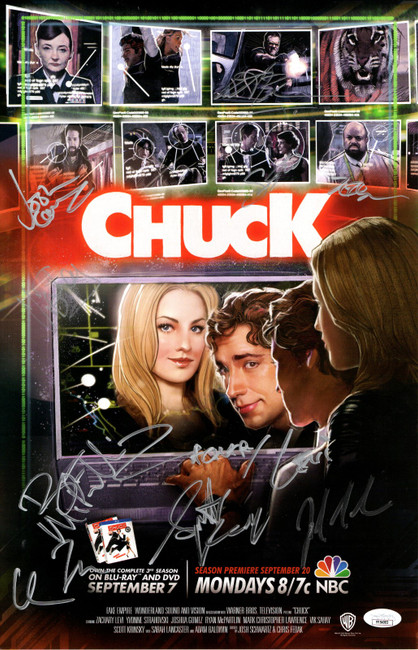 Chuck Cast Signed Autographed 11X17 Poster 10 Autos Levi Gomez Sahay JSA YY54003