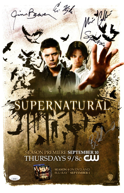Supernatural Multi Autographed 11X17 Poster 5 Sigs Collins Beaver JSA AQ10558