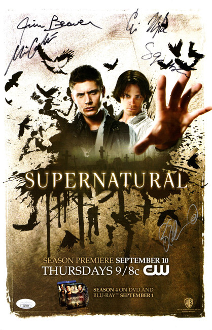 Supernatural Multi Autographed 11X17 Poster 5 Sigs Collins Beaver