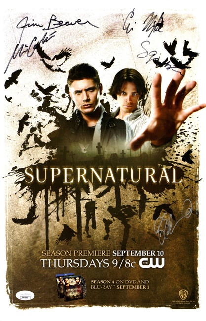 Supernatural Multi Autographed 11X17 Poster 5 Sigs Collins Beaver JSA AQ10557