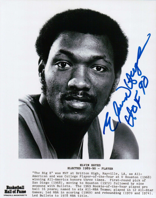 Elvin Hayes Signed 8X10 Autograph Photo "HOF 90" Hall of Fame Bio B/W w/COA Auto