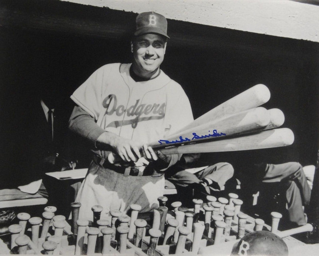 Duke Snider Signed Autographed 16x20 Photograph Los Angeles Dodgers Holding Bats