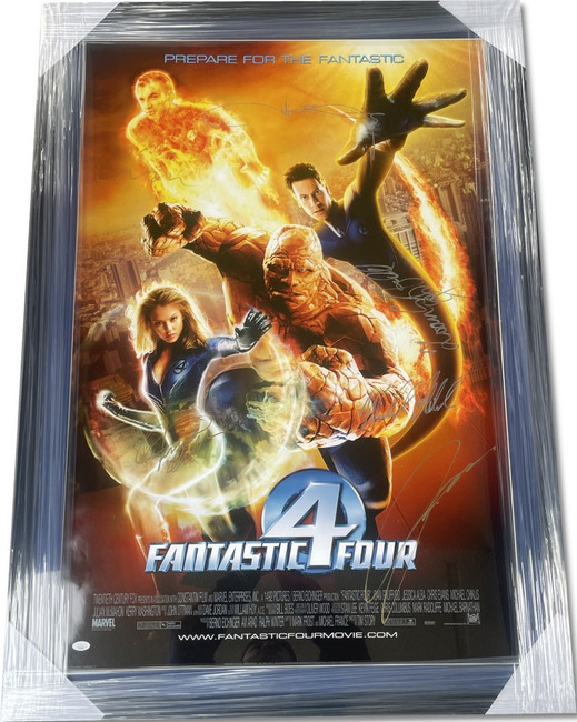 Fantastic Four Signed Cast Autographed Poster Chris Evans +5 Framed JSA