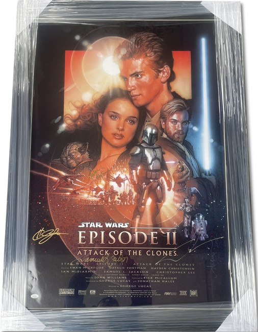 Star Wars Episode II Signed Cast Poster Samuel L. Jackson +3 Framed JSA