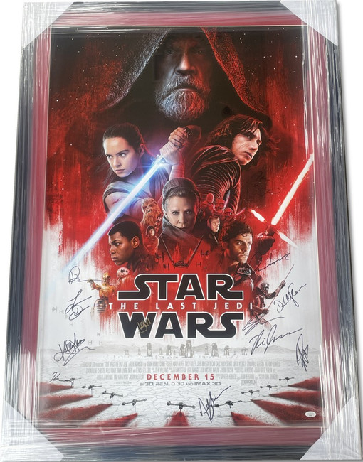 Star Wars The Last Jedi Cast Autographed Poster Adam Driver +10 Framed JSA