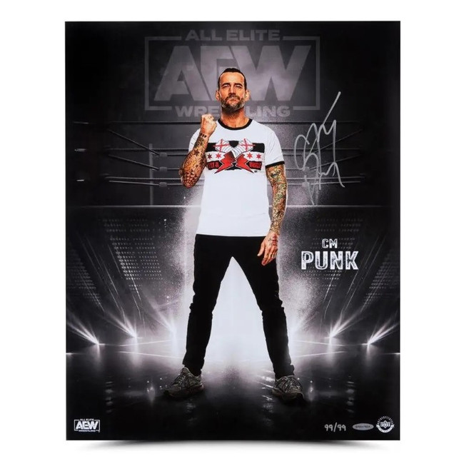 CM Punk Signed Autographed 16x20 Photo All Elite Wrestling AEW on Stage UDA /99