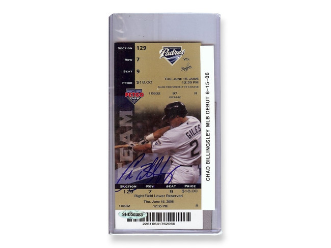 Chad Billingsley Signed Autograph Ticket Dodgers MLB Debut 6/15/06 UDA SHO50383