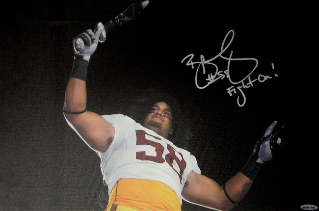 Rey Maualuga Hand Signed Autographed 13x20 Canvas USC Trojans Fight On! UDA51775