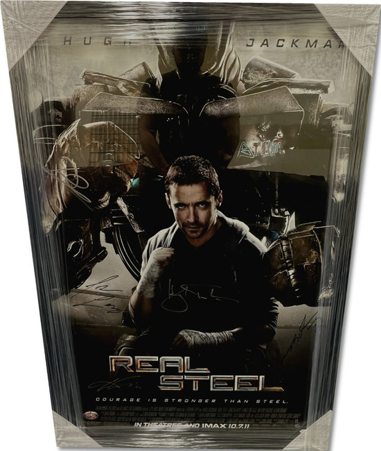 Real Steel Autographed Cast Poster Hugh Jackman Anthony Mackie +3 Framed JSA