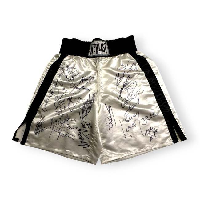 Boxing Greats Multi Signed Autographed Trunks 18 Sigs Golovkin Lewis BAS AC49468