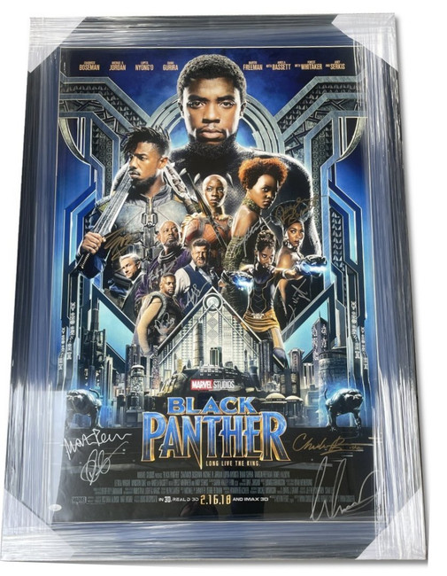 Black Panther Signed Cast Autographed Poster Chadwick Boseman +11 Framed JSA