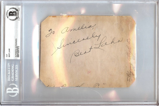 Bert Lahr Signed Autographed Cut Signature Wizard of Oz Lion Beckett BAS Encased