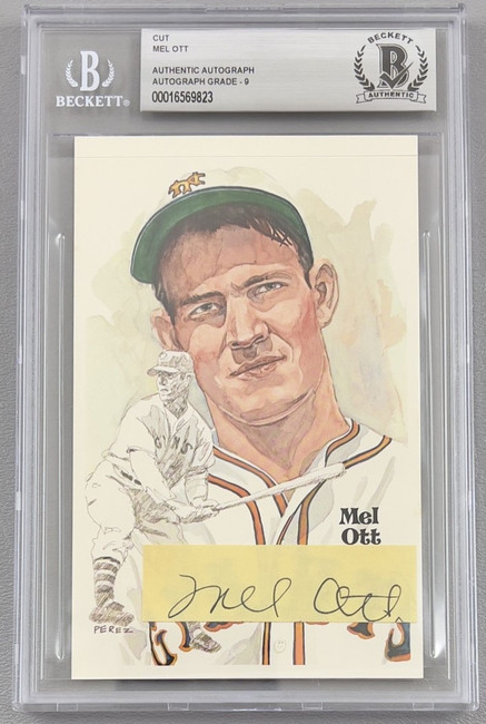 Mel Ott Signed Autograph Perez-Steele Postcard Cut Auto  BAS Slabbed 9823 9 Auto