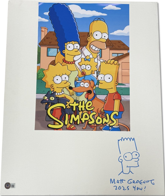 Matt Groening Hand Signed 16x20 Canvas The Simpsons W/ Bart Art "2025 Yow" BAS