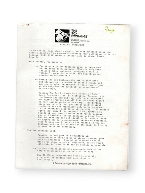 Fergie Jenkins Signed Autographed Contract Cubs HOFer 1991 JSA CB19755