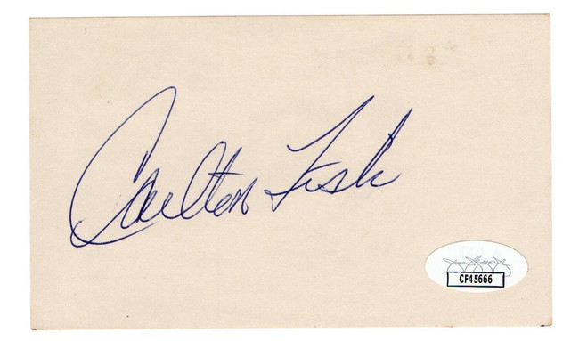 Carlton Fisk Signed Autographed 3X5 Index Card Red White Sox HOFer JSA CF45666