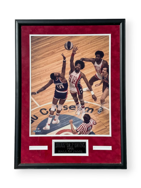 Julius Erving Signed Autographed 16x20 Photo Nets Tip-Off Framed Steiner Cert