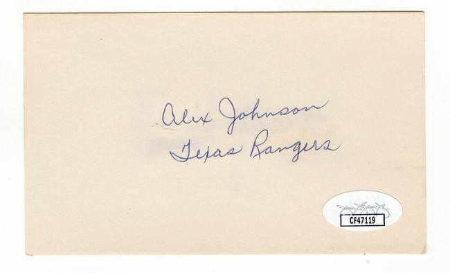 Alex Johnson Signed Autographed 3X5 Index Card Rangers Yankees JSA CF47119