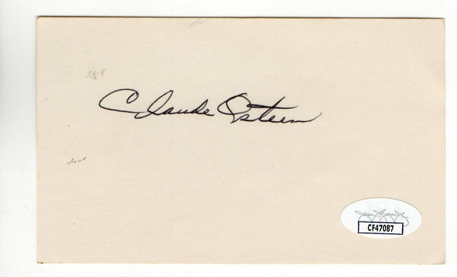 Claude Osteen Signed Autographed 3X5 Index Card Senators Dodgers JSA CF47087
