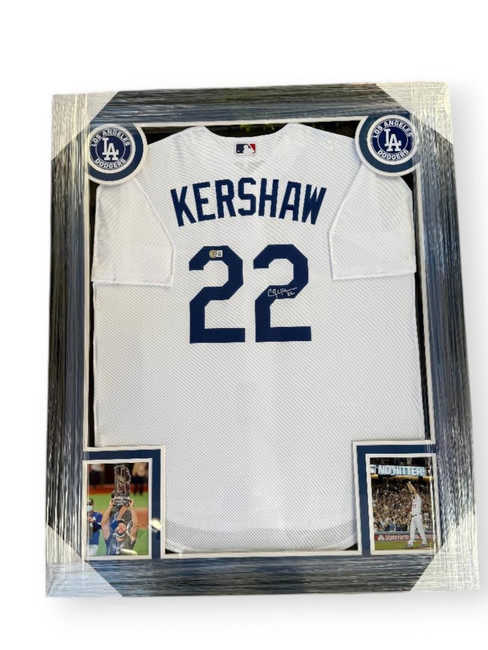 Clayton Kershaw Signed Autographed White Jersey Dodgers Custom Framed BAS