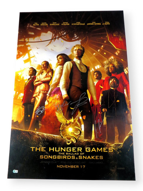 Hunger Games Songbirds Snakes Signed Autographed 27X40 Poster Blyth +3 BAS LOA