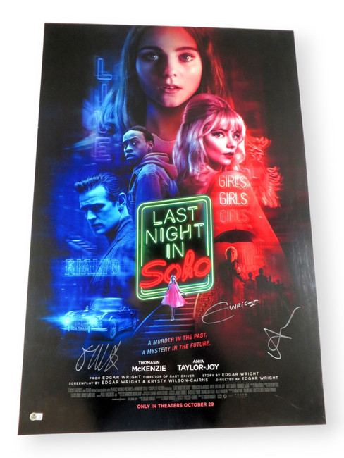 Last Night in Soho Autographed 27X40 Poster McKenzie Taylor-Joy Wright BAS LOA