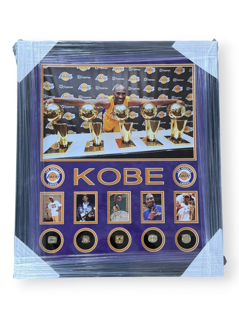 Kobe Bryant Signed Autographed Card Lakers W/ Replica Rings Framed Score Board