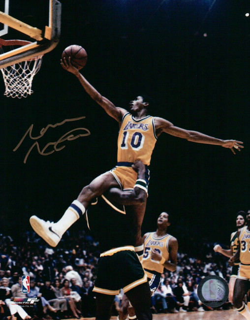 Norm Nixon Signed 8X10 Autograph Photo Lay-Up Gold Ink Lakers w/COA