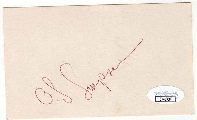 O.J. Simpson Signed Autographed Index Card Bills Trojans Vintage JSA CF46734