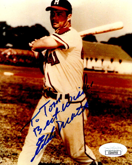 Eddie Mathews Signed Autographed Small Photo Braves Vintage "To Tom" JSA CG44755