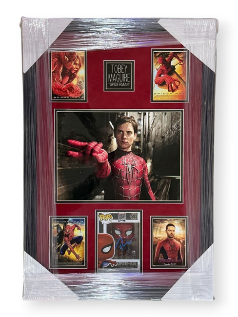 Tobey Maguire Signed Autographed Funko Pop Spiderman Custom Framed BAS AE48462