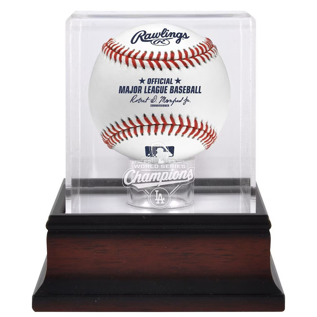 Dodgers Mahagony Logo Baseball Display Case 2025 World Series Champions Fanatics