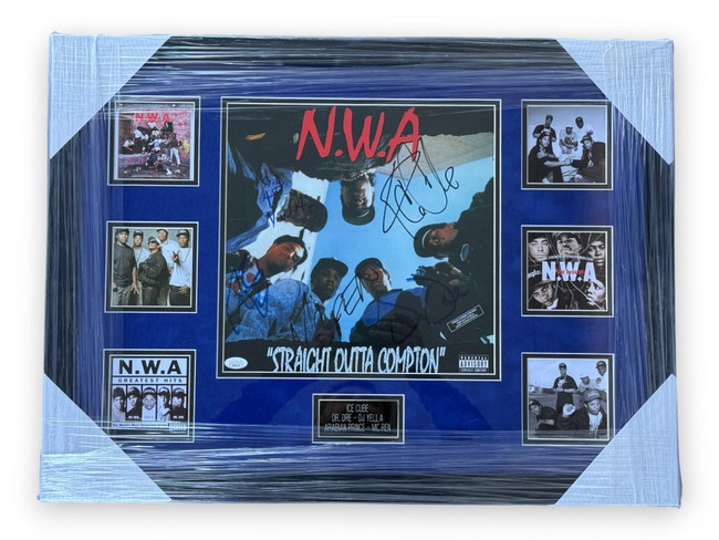 N.W.A Signed Autographed Album Cover Ice Cube Dr. Dre DJ Yella +2 Framed JSA